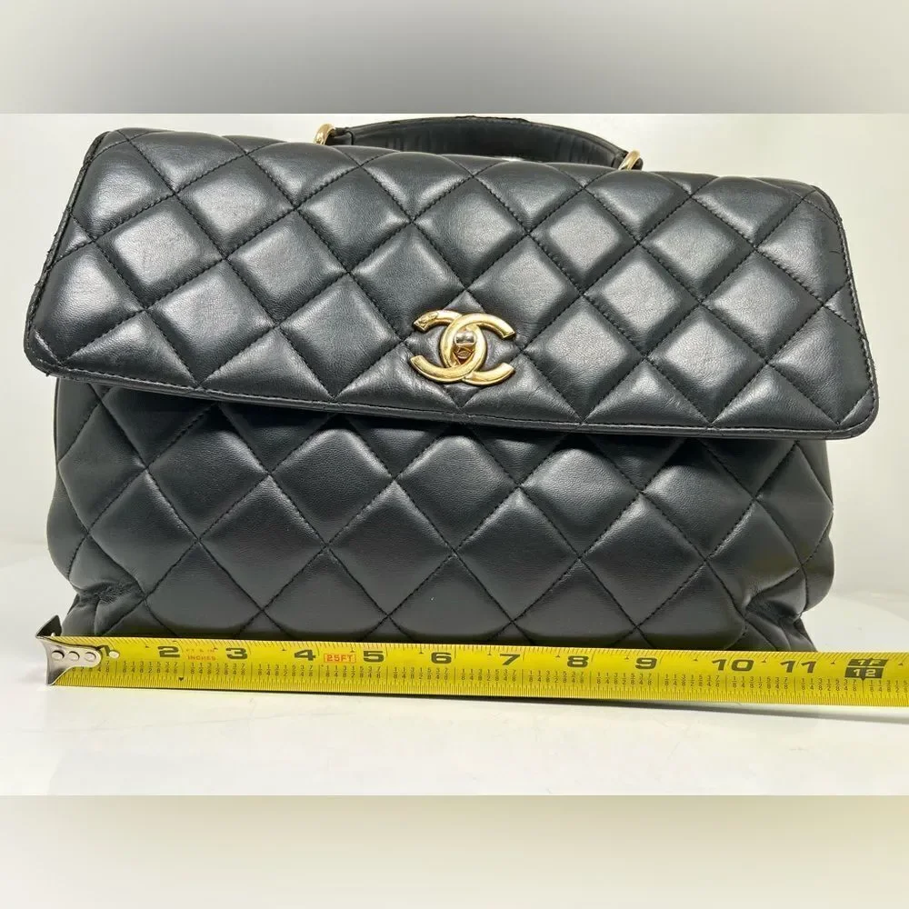 Chanel Large Trendy Top Handle Black Quilted Shoulder Hand Bag Gold Hardware